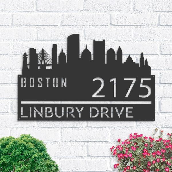 Personalized Boston City Skyline Metal Address Sign House Number Plaque Realtor Closing Gift Custom Metal Sign