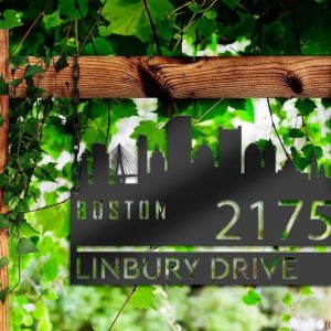 Personalized Boston City Skyline Metal Address Sign House Number Plaque Realtor Closing Gift Custom Metal Sign3