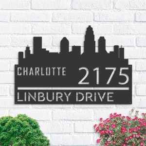 Personalized Charlotte City Skyline Metal Address Sign House Number Plaque Realtor Closing Gift Custom Metal Sign1