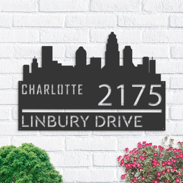 Personalized Charlotte City Skyline Metal Address Sign House Number Plaque Realtor Closing Gift Custom Metal Sign