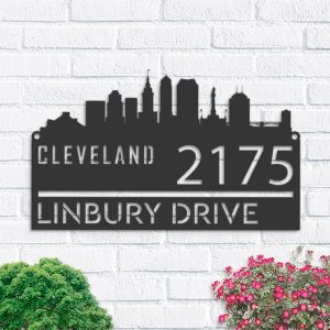 Personalized Cleveland City Skyline Metal Address Sign House Number Plaque Realtor Closing Gift Custom Metal Sign1