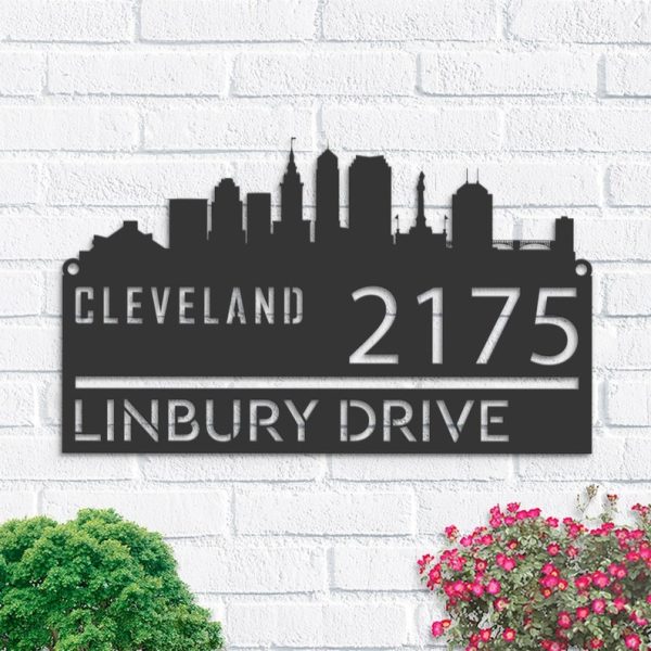 Personalized Cleveland City Skyline Metal Address Sign House Number Plaque Realtor Closing Gift Custom Metal Sign