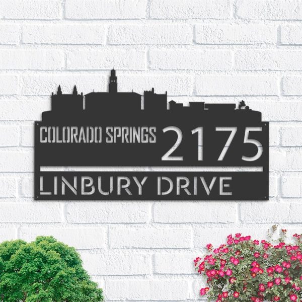 Personalized Colorado Springs City Skyline Metal Address Sign House Number Plaque Realtor Closing Gift Custom Metal Sign
