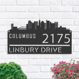 Personalized Columbus City Skyline Metal Address Sign House Number Plaque Realtor Closing Gift Custom Metal Sign1