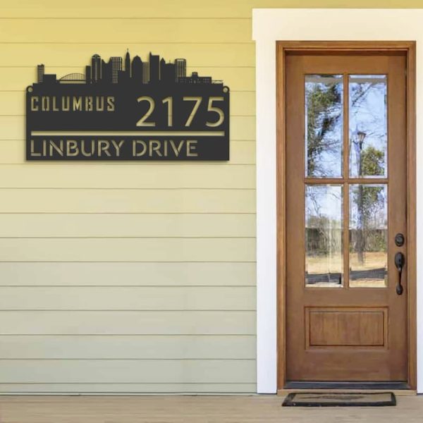 Personalized Columbus City Skyline Metal Address Sign House Number Plaque Realtor Closing Gift Custom Metal Sign