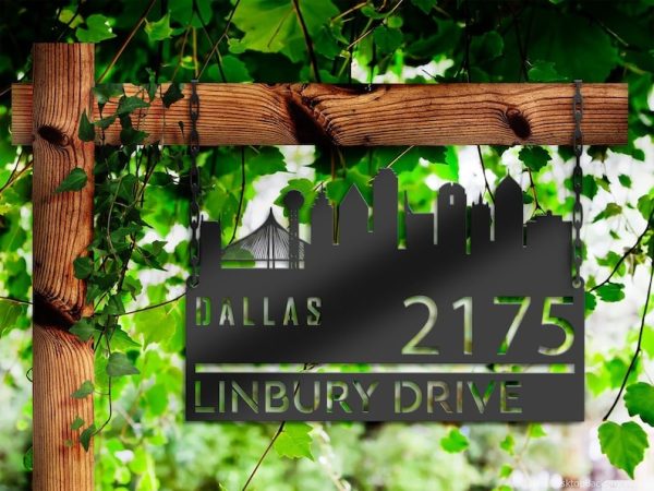 Personalized Dallas City Skyline Metal Address Sign House Number Plaque Realtor Closing Gift Custom Metal Sign