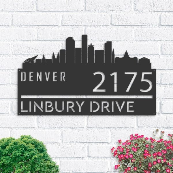 Personalized Denver City Skyline Metal Address Sign House Number Plaque Realtor Closing Gift Custom Metal Sign