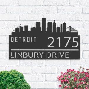 Personalized Detroit City Skyline Metal Address Sign House Number Plaque Realtor Closing Gift Custom Metal Sign1