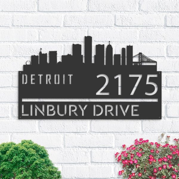 Personalized Detroit City Skyline Metal Address Sign House Number Plaque Realtor Closing Gift Custom Metal Sign