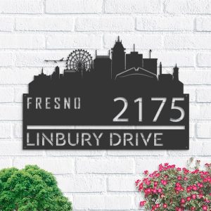 Personalized Fresno City Skyline Metal Address Sign House Number Plaque Realtor Closing Gift Custom Metal Sign1
