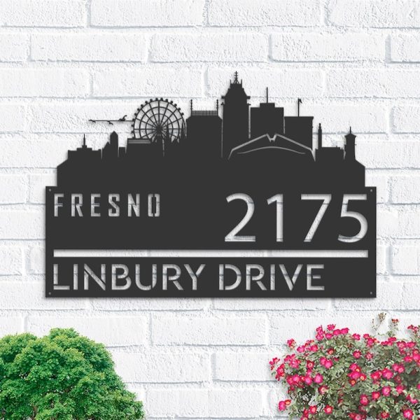 Personalized Fresno City Skyline Metal Address Sign House Number Plaque Realtor Closing Gift Custom Metal Sign