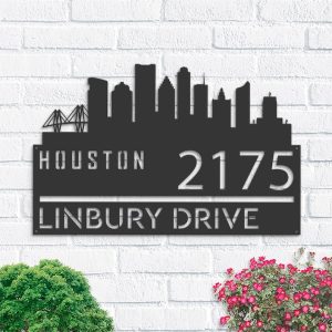 Personalized Houston City Skyline Metal Address Sign House Number Plaque Realtor Closing Gift Custom Metal Sign1
