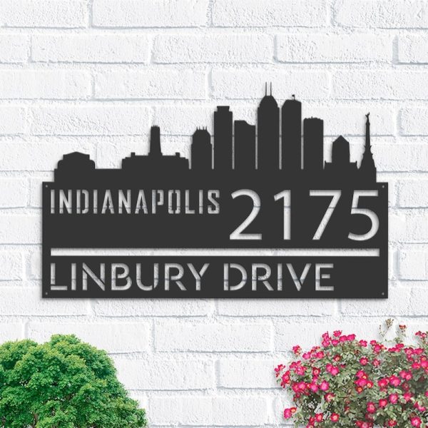 Personalized Indianapolis City Skyline Metal Address Sign House Number Plaque Realtor Closing Gift Custom Metal Sign
