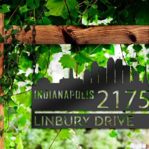 Personalized Indianapolis City Skyline Metal Address Sign House Number Plaque Realtor Closing Gift Custom Metal Sign2