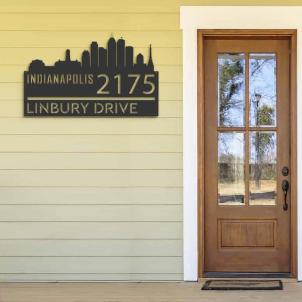 Personalized Indianapolis City Skyline Metal Address Sign House Number Plaque Realtor Closing Gift Custom Metal Sign