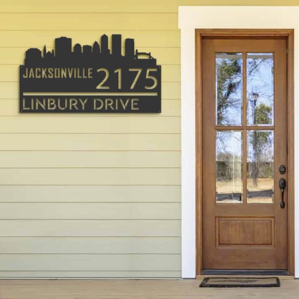 Personalized Jacksonville City Skyline Metal Address Sign House Number Plaque Realtor Closing Gift Custom Metal Sign
