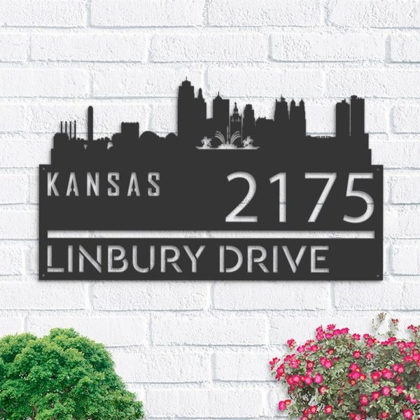 Personalized Kansas City Skyline Metal Address Sign House Number Plaque Realtor Closing Gift Custom Metal Sign
