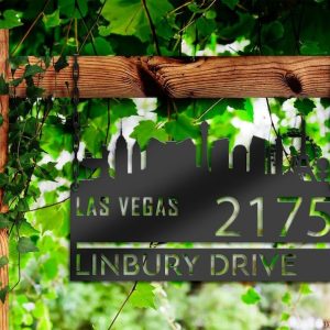 Personalized Las Vegas City Skyline Metal Address Sign House Number Plaque Realtor Closing Gift Custom Metal Sign2
