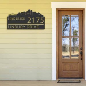 Personalized Long Beach City Skyline Metal Address Sign House Number Plaque Realtor Closing Gift Custom Metal Sign3