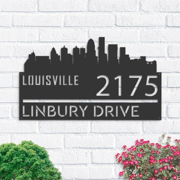 Personalized Louisville City Skyline Metal Address Sign House Number Plaque Realtor Closing Gift Custom Metal Sign