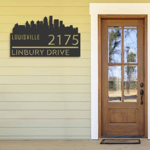 Personalized Louisville City Skyline Metal Address Sign House Number Plaque Realtor Closing Gift Custom Metal Sign