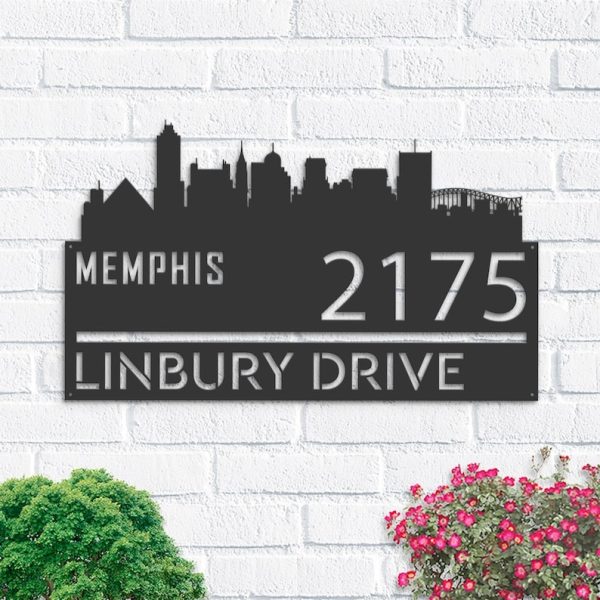 Personalized Memphis City Skyline Metal Address Sign House Number Plaque Realtor Closing Gift Custom Metal Sign