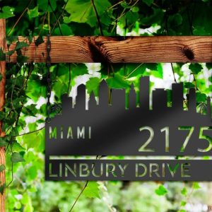 Personalized Miami City Skyline Metal Address Sign House Number Plaque Realtor Closing Gift Custom Metal Sign2