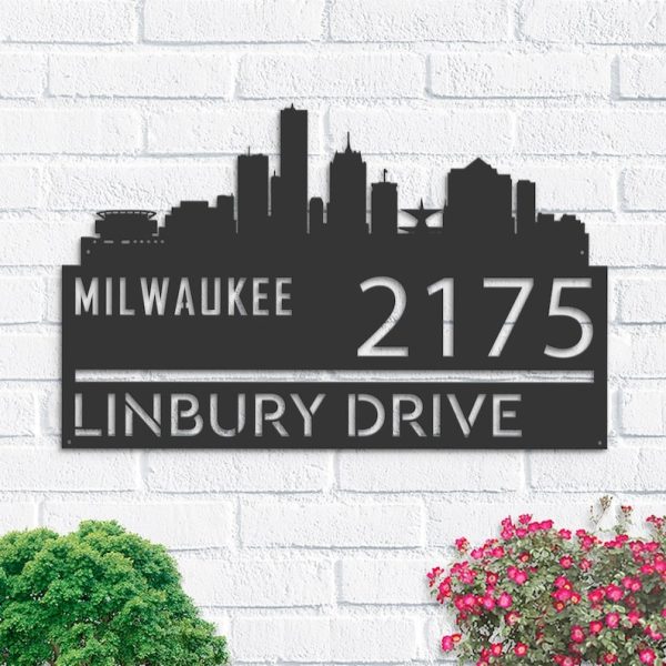 Personalized Milwaukee City Skyline Metal Address Sign House Number Plaque Realtor Closing Gift Custom Metal Sign