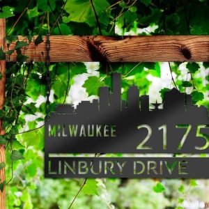 Personalized Milwaukee City Skyline Metal Address Sign House Number Plaque Realtor Closing Gift Custom Metal Sign2