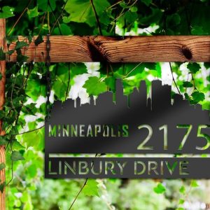 Personalized Minneapolis City Skyline Metal Address Sign House Number Plaque Realtor Closing Gift Custom Metal Sign2