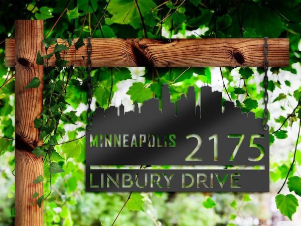 Personalized Minneapolis City Skyline Metal Address Sign House Number Plaque Realtor Closing Gift Custom Metal Sign