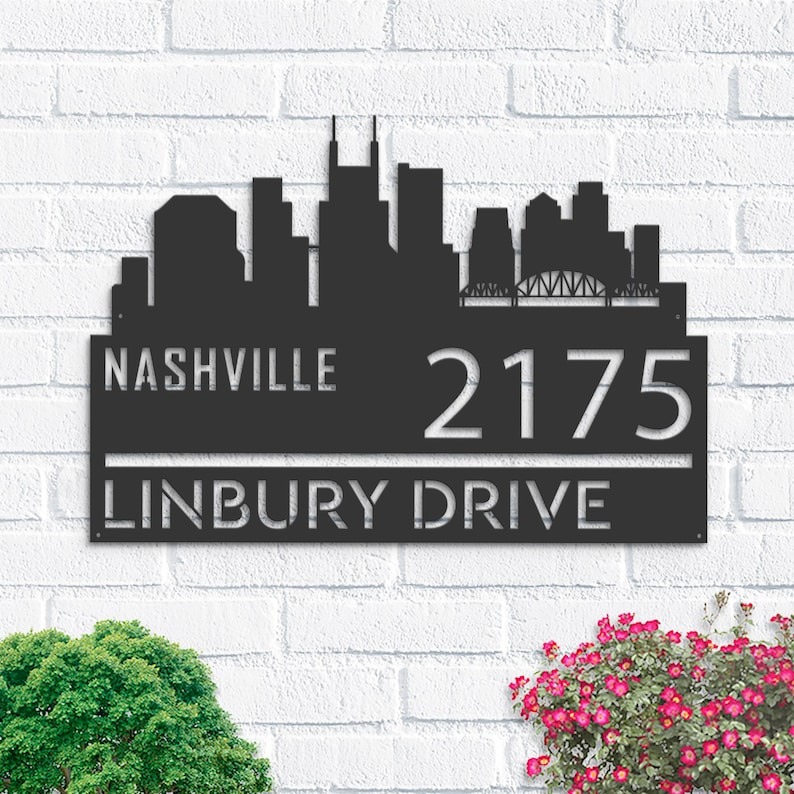 Personalized Nashville City Skyline Metal Address Sign House Number Plaque Realtor Closing Gift Custom Metal Sign1