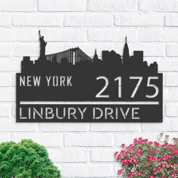 Personalized New York City Skyline Metal Address Sign House Number Plaque Realtor Closing Gift Custom Metal Sign
