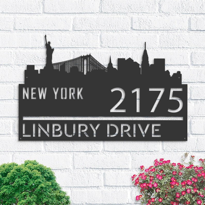 Personalized New York City Skyline Metal Address Sign House Number Plaque Realtor Closing Gift Custom Metal Sign1
