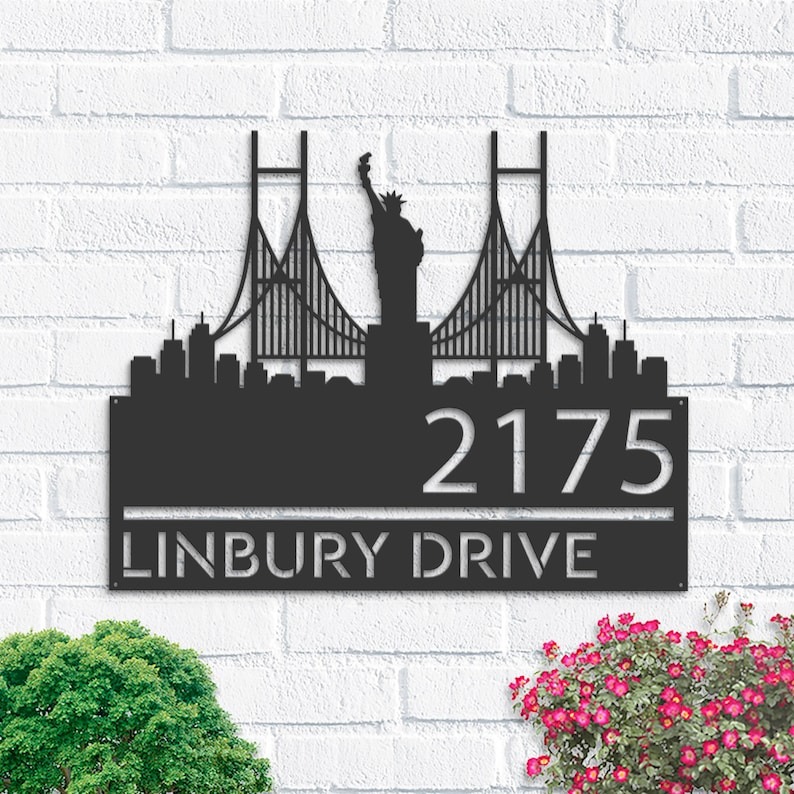 Personalized New York Statue of Liberty Metal Address Sign House Number Plaque Realtor Closing Gift Custom Metal Sign1