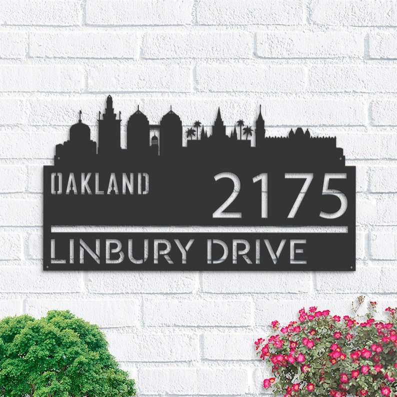 Personalized Oakland City Skyline Metal Address Sign House Number Plaque Realtor Closing Gift Custom Metal Sign1