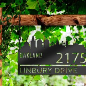 Personalized Oakland City Skyline Metal Address Sign House Number Plaque Realtor Closing Gift Custom Metal Sign2