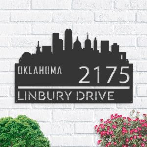Personalized Oklahoma City Skyline Metal Address Sign House Number Plaque Realtor Closing Gift Custom Metal Sign1