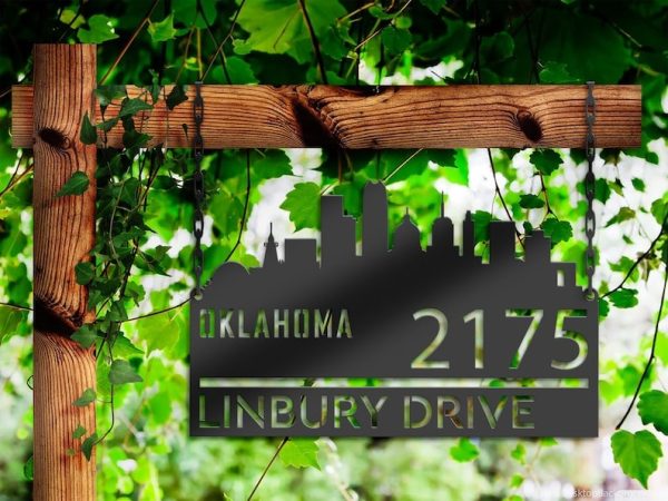 Personalized Oklahoma City Skyline Metal Address Sign House Number Plaque Realtor Closing Gift Custom Metal Sign