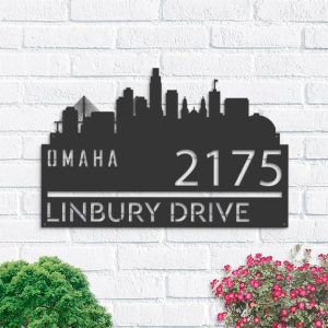 Personalized Omaha City Skyline Metal Address Sign House Number Plaque Realtor Closing Gift Custom Metal Sign1