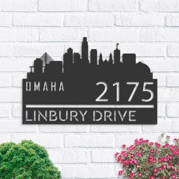 Personalized Omaha City Skyline Metal Address Sign House Number Plaque Realtor Closing Gift Custom Metal Sign