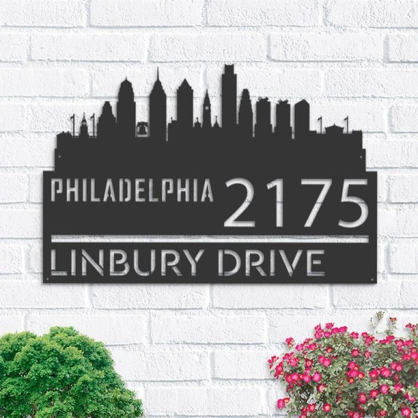 Personalized Philadelphia City Skyline Metal Address Sign House Number Plaque Realtor Closing Gift Custom Metal Sign