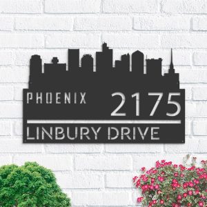 Personalized Phoenix City Skyline Metal Address Sign House Number Plaque Realtor Closing Gift Custom Metal Sign1
