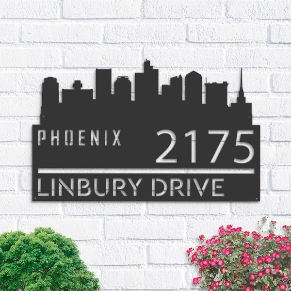 Personalized Phoenix City Skyline Metal Address Sign House Number Plaque Realtor Closing Gift Custom Metal Sign