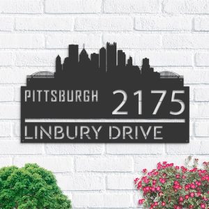 Personalized Pittsburgh City Skyline Metal Address Sign House Number Plaque Realtor Closing Gift Custom Metal Sign1
