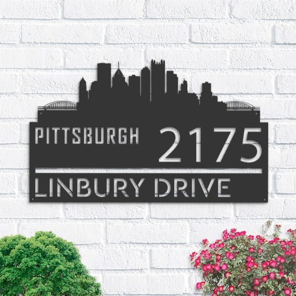 Personalized Pittsburgh City Skyline Metal Address Sign House Number Plaque Realtor Closing Gift Custom Metal Sign