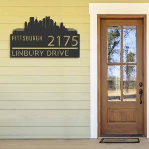 Personalized Pittsburgh City Skyline Metal Address Sign House Number Plaque Realtor Closing Gift Custom Metal Sign3