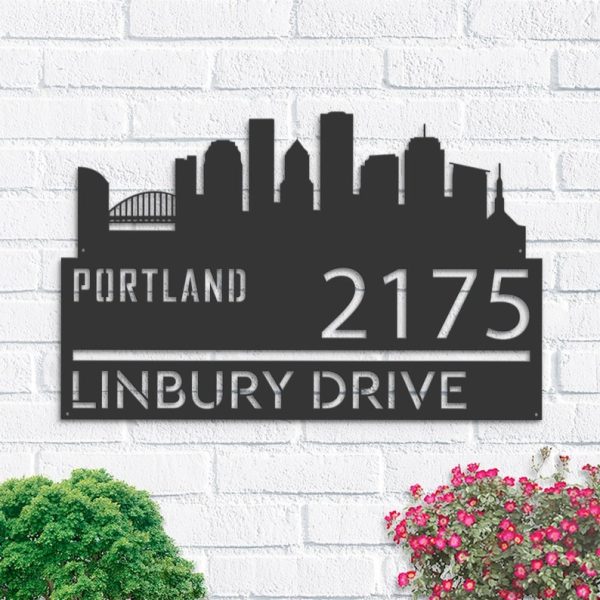 Personalized Portland City Skyline Metal Address Sign House Number Plaque Realtor Closing Gift Custom Metal Sign