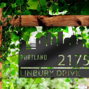 Personalized Portland City Skyline Metal Address Sign House Number Plaque Realtor Closing Gift Custom Metal Sign2