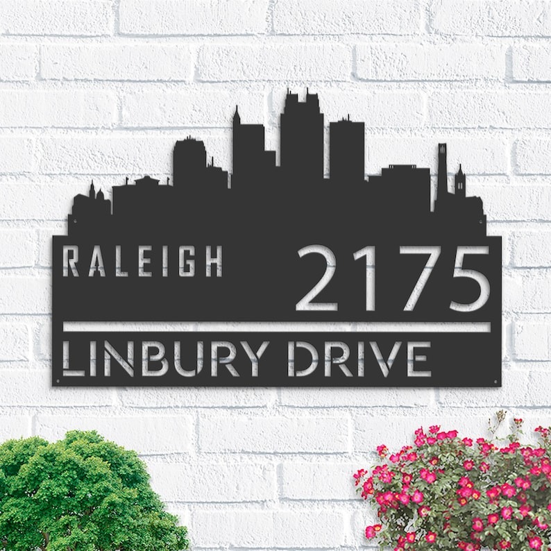 Personalized Raleigh City Skyline Metal Address Sign House Number Plaque Realtor Closing Gift Custom Metal Sign1
